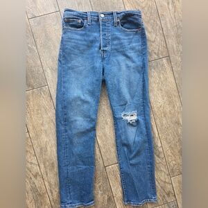 Levi's Wedgie Straight Distressed Denim Blue Jeans Sz 30/28